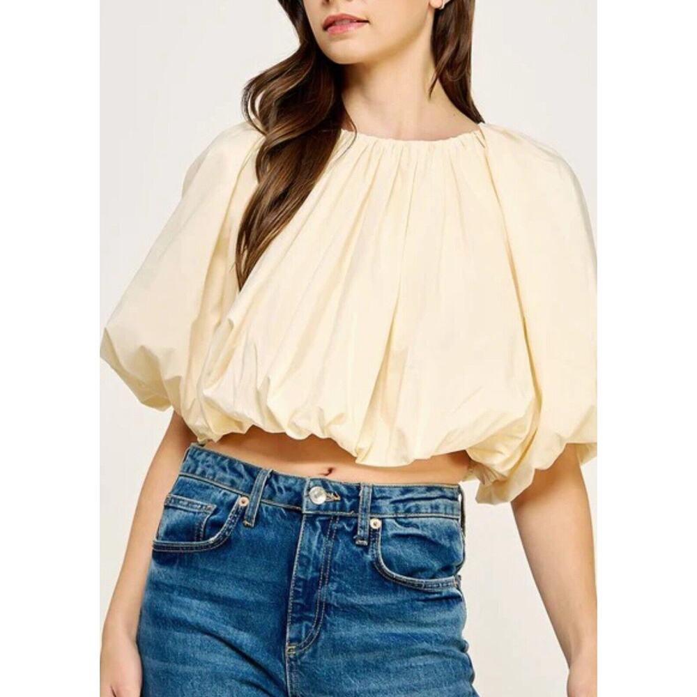 Strut and Bolt Top Balloon Sleeve Cropped Blouse Ivory NWT Size M